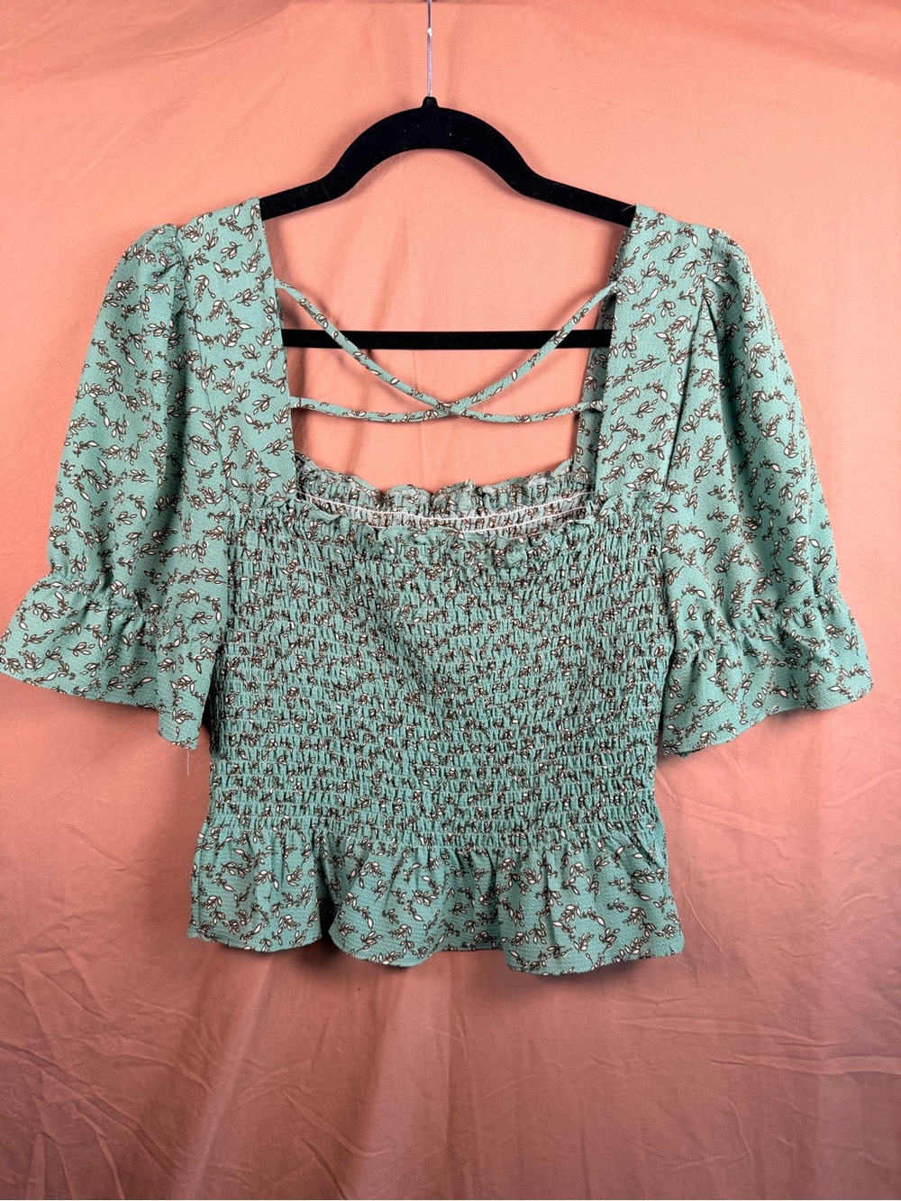 Blush Boutique Floral Smocked Peplum Top Puff Sleeve Cottagecore S